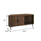 Meuble TV d'angle 48 po avec 2 portes d'armoire et tablette en verre réglable