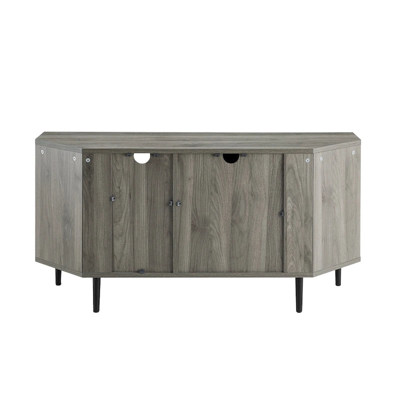 Meuble TV d'angle 48 po avec 2 portes d'armoire et tablette en verre réglable