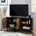 Meuble TV d'angle 48 po avec 2 portes d'armoire et tablette en verre réglable