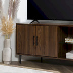 Meuble TV d'angle 48 po avec 2 portes d'armoire et tablette en verre réglable