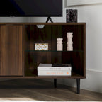 Meuble TV d'angle 48 po avec 2 portes d'armoire et tablette en verre réglable
