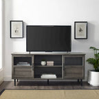 Meuble TV 2 portes à panneaux 147 cm – Chêne rustique / Gris ardoise / Noyer foncé, convient aux TV jusqu'à 165 cm