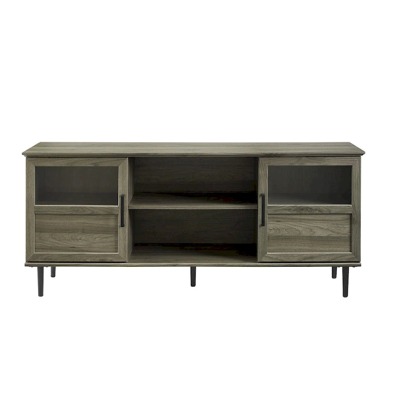 Meuble TV 2 portes à panneaux 147 cm – Chêne rustique / Gris ardoise / Noyer foncé, convient aux TV jusqu'à 165 cm