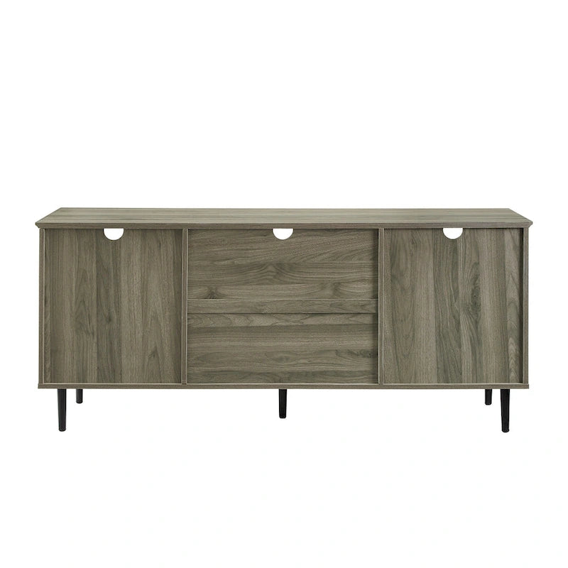 Meuble TV 2 portes à panneaux 147 cm – Chêne rustique / Gris ardoise / Noyer foncé, convient aux TV jusqu'à 165 cm