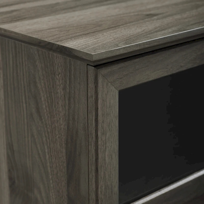 Meuble TV 2 portes à panneaux 147 cm – Chêne rustique / Gris ardoise / Noyer foncé, convient aux TV jusqu'à 165 cm