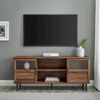 Meuble TV 2 portes à panneaux 147 cm – Chêne rustique / Gris ardoise / Noyer foncé, convient aux TV jusqu'à 165 cm