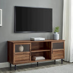 Meuble TV 2 portes à panneaux 147 cm – Chêne rustique / Gris ardoise / Noyer foncé, convient aux TV jusqu'à 165 cm