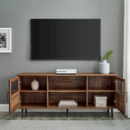 Meuble TV 2 portes à panneaux 147 cm – Chêne rustique / Gris ardoise / Noyer foncé, convient aux TV jusqu'à 165 cm