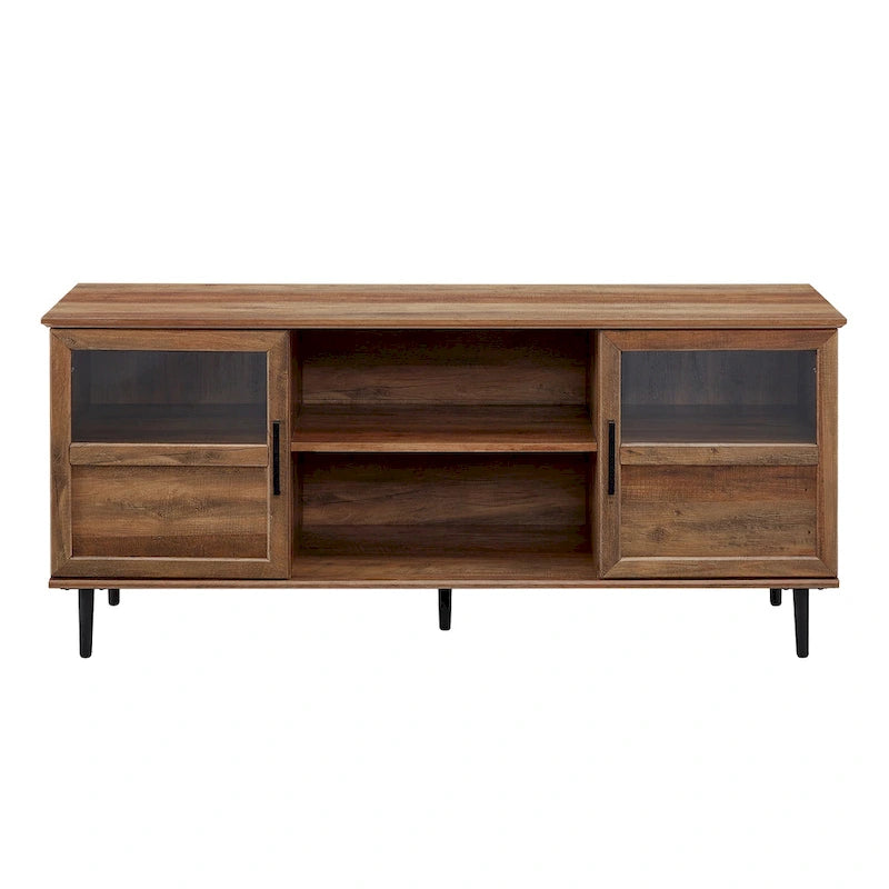 Meuble TV 2 portes à panneaux 147 cm – Chêne rustique / Gris ardoise / Noyer foncé, convient aux TV jusqu'à 165 cm