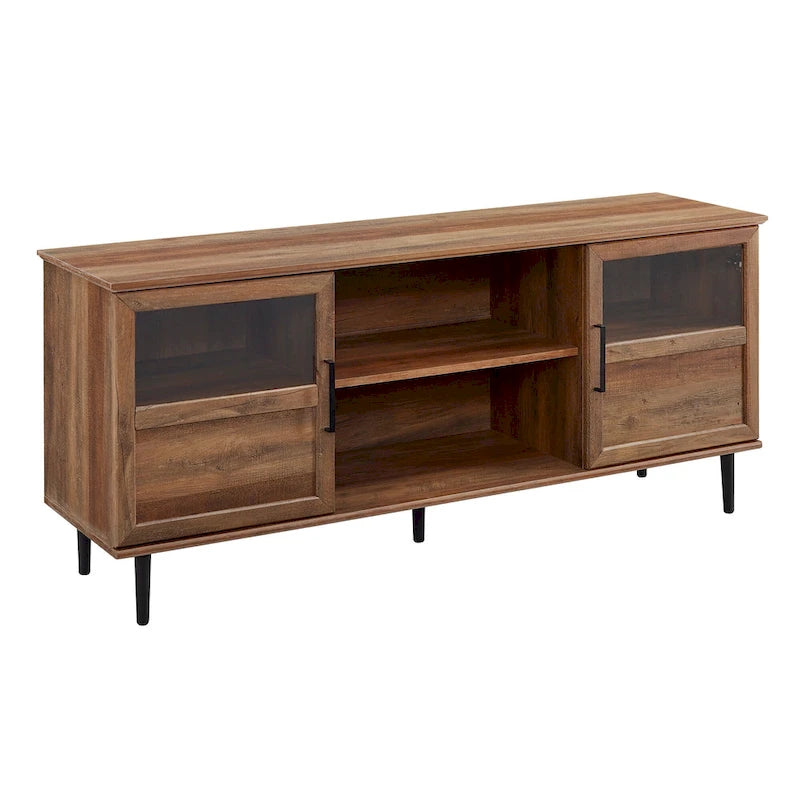 Meuble TV 2 portes à panneaux 147 cm – Chêne rustique / Gris ardoise / Noyer foncé, convient aux TV jusqu'à 165 cm