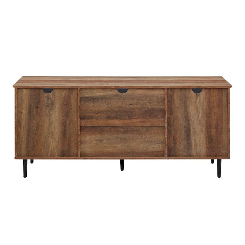 Meuble TV 2 portes à panneaux 147 cm – Chêne rustique / Gris ardoise / Noyer foncé, convient aux TV jusqu'à 165 cm