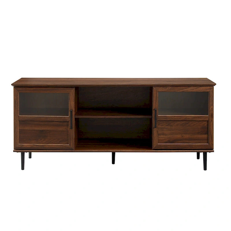 Meuble TV 2 portes à panneaux 147 cm – Chêne rustique / Gris ardoise / Noyer foncé, convient aux TV jusqu'à 165 cm