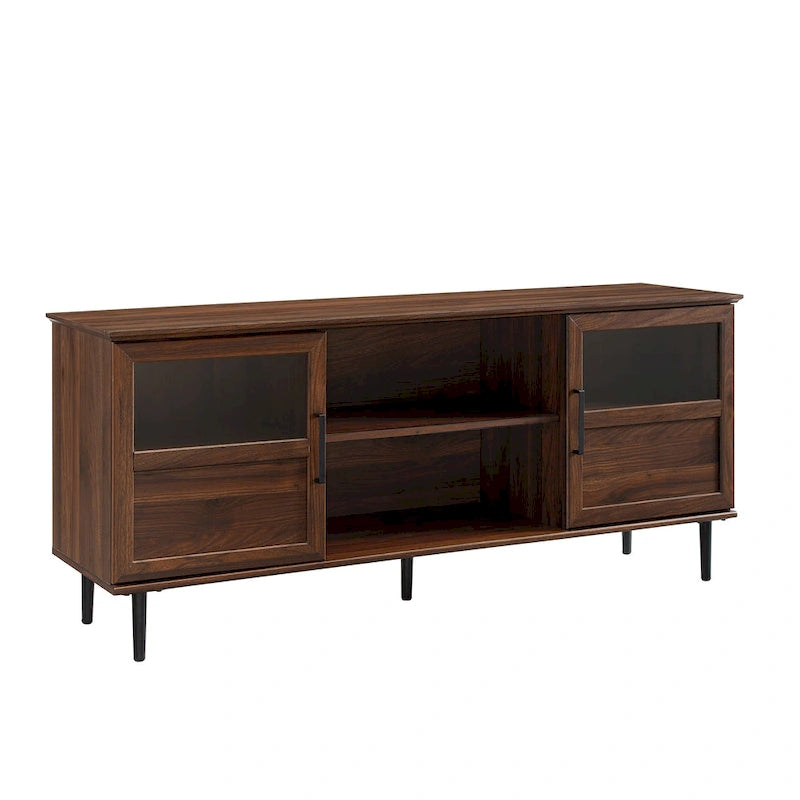 Meuble TV 2 portes à panneaux 147 cm – Chêne rustique / Gris ardoise / Noyer foncé, convient aux TV jusqu'à 165 cm