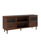 Meuble TV 2 portes à panneaux 147 cm – Chêne rustique / Gris ardoise / Noyer foncé, convient aux TV jusqu'à 165 cm