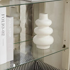 Vitrine en verre éclairée avec étagères en verre réglables, 2 portes et 1 tiroir, Vitrine à vin en verre