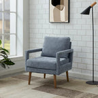 Fauteuil bleu en chenille rembourré avec coussin moelleux, style milieu de siècle