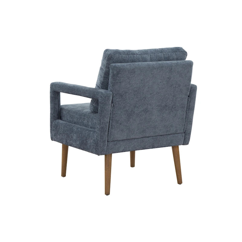 Fauteuil bleu en chenille rembourré avec coussin moelleux, style milieu de siècle
