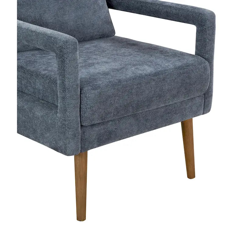Fauteuil bleu en chenille rembourré avec coussin moelleux, style milieu de siècle