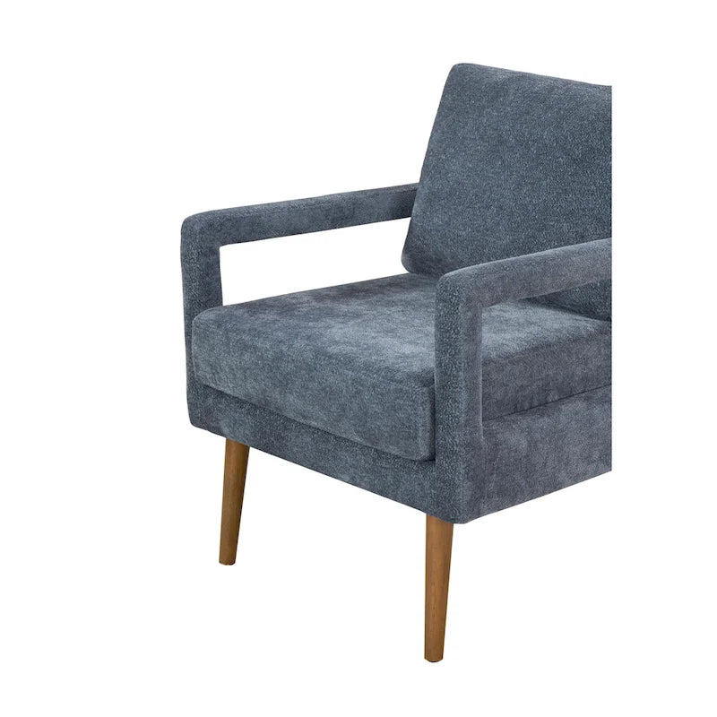 Fauteuil bleu en chenille rembourré avec coussin moelleux, style milieu de siècle