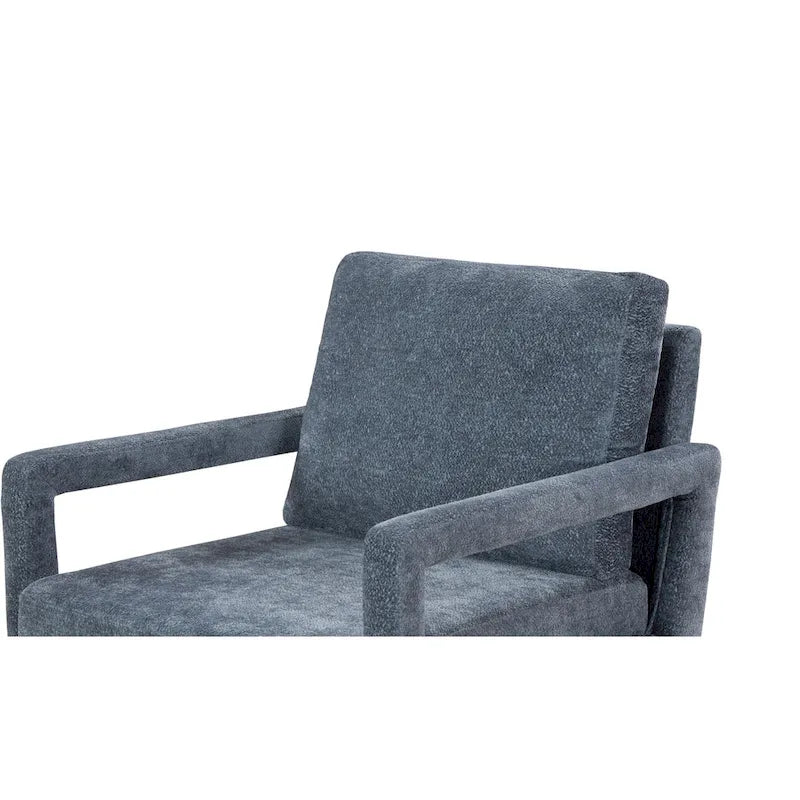 Fauteuil bleu en chenille rembourré avec coussin moelleux, style milieu de siècle