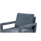 Fauteuil bleu en chenille rembourré avec coussin moelleux, style milieu de siècle