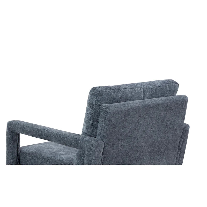 Fauteuil bleu en chenille rembourré avec coussin moelleux, style milieu de siècle