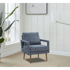 Fauteuil bleu en chenille rembourré avec coussin moelleux, style milieu de siècle