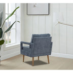 Fauteuil bleu en chenille rembourré avec coussin moelleux, style milieu de siècle