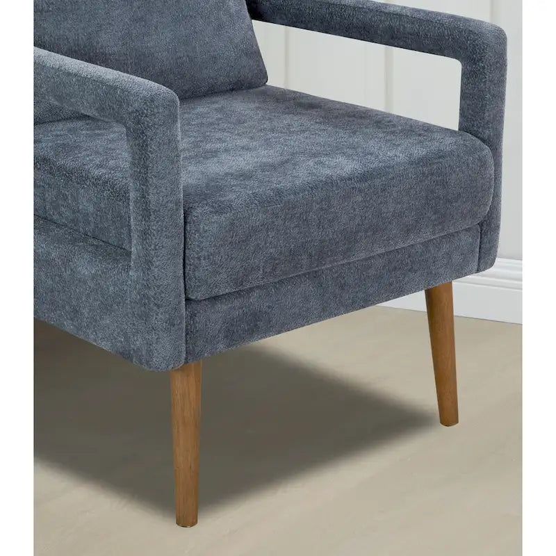 Fauteuil bleu en chenille rembourré avec coussin moelleux, style milieu de siècle