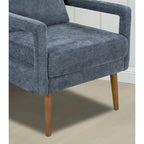 Fauteuil bleu en chenille rembourré avec coussin moelleux, style milieu de siècle