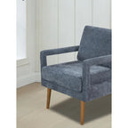 Fauteuil bleu en chenille rembourré avec coussin moelleux, style milieu de siècle