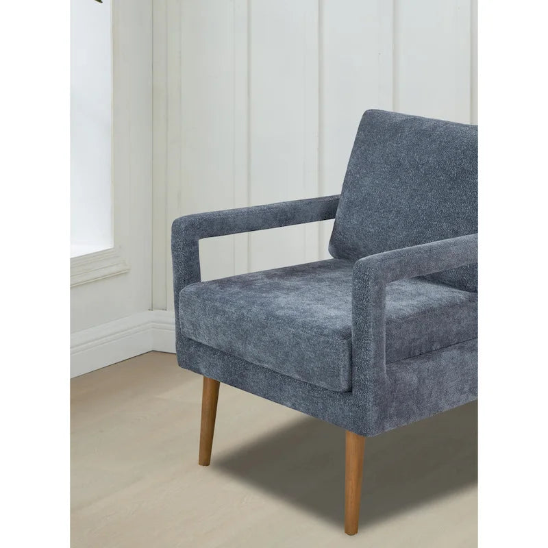 Fauteuil bleu en chenille rembourré avec coussin moelleux, style milieu de siècle