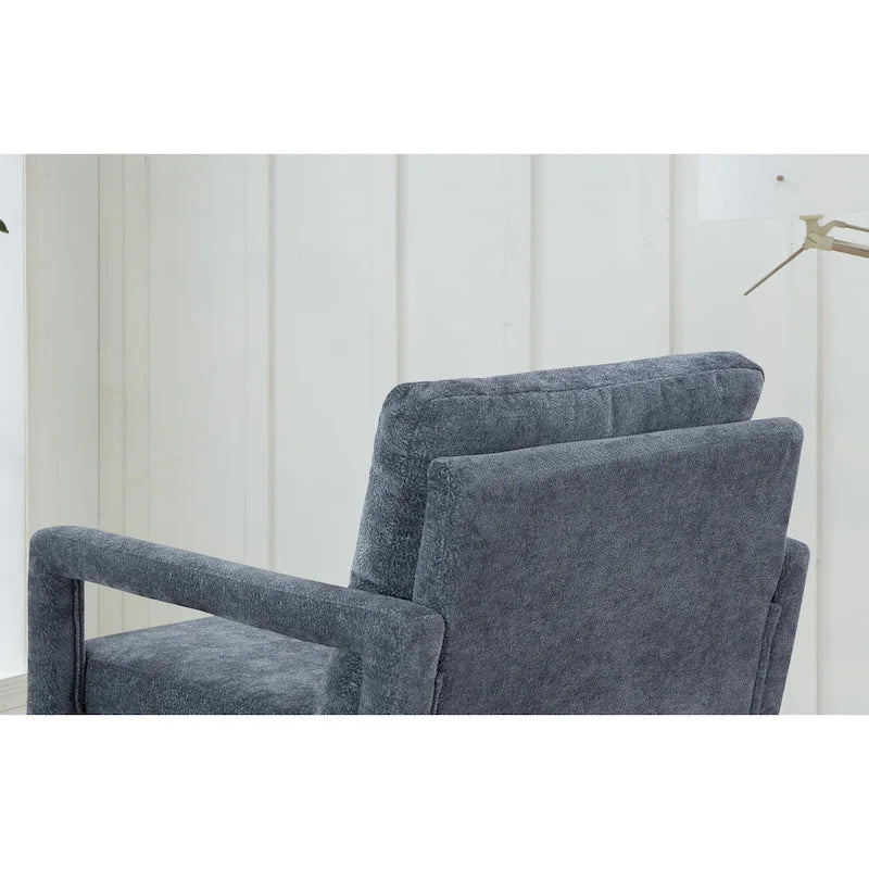 Fauteuil bleu en chenille rembourré avec coussin moelleux, style milieu de siècle