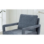 Fauteuil bleu en chenille rembourré avec coussin moelleux, style milieu de siècle