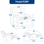 Fauteuil inclinable, pivotant et berçant surdimensionné, Repose-pieds, Poches, Manuel