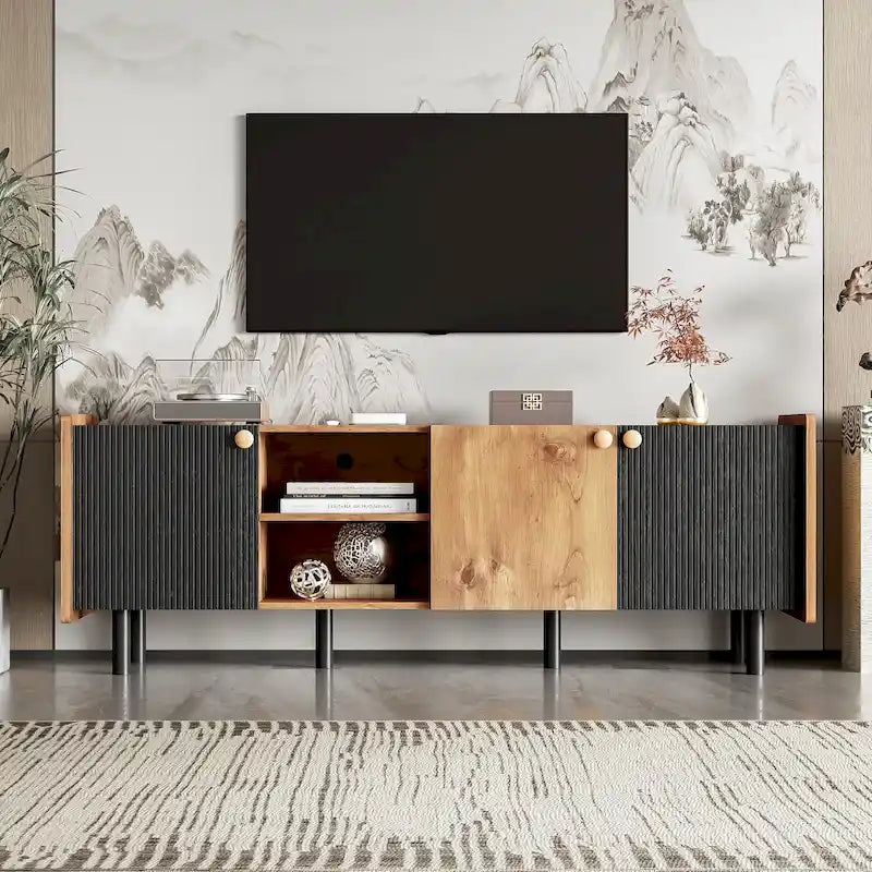 Meuble TV mi-siècle avec 3 rangements pour téléviseurs jusqu'à 70"