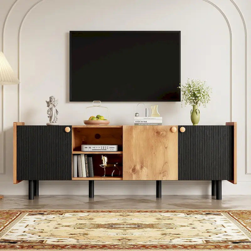 Meuble TV mi-siècle avec 3 rangements pour téléviseurs jusqu'à 70"