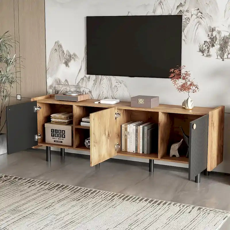 Meuble TV mi-siècle avec 3 rangements pour téléviseurs jusqu'à 70"