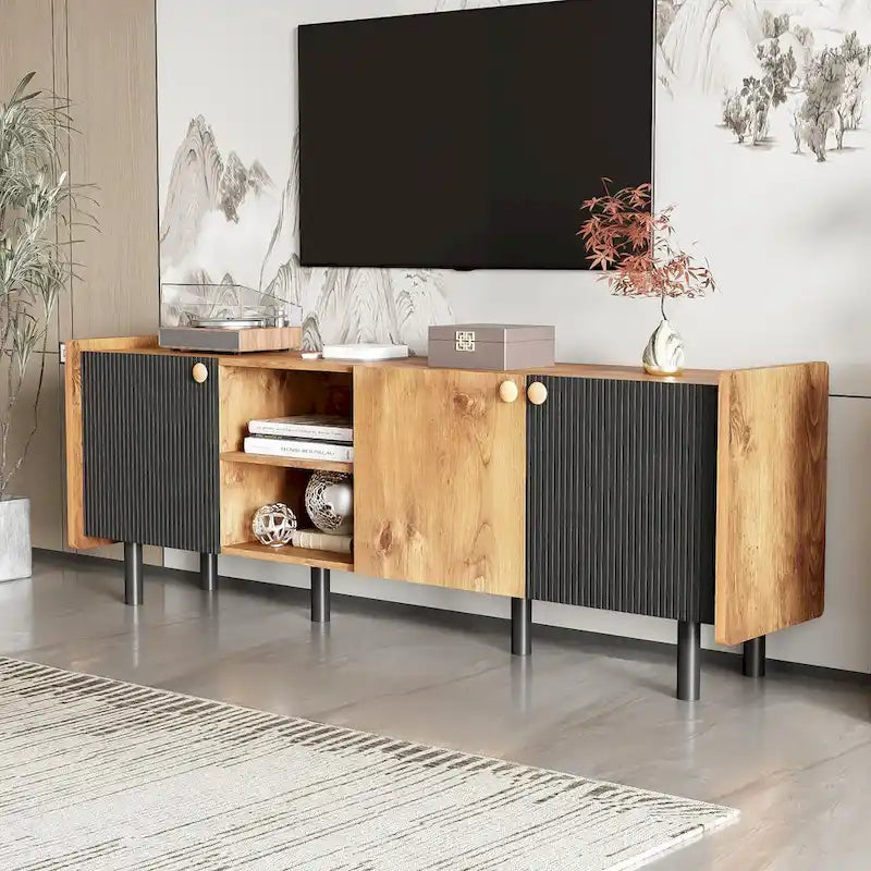 Meuble TV mi-siècle avec 3 rangements pour téléviseurs jusqu'à 70"