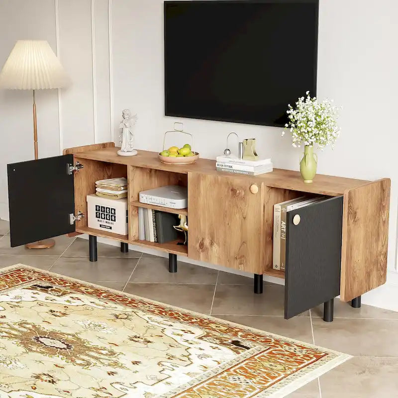 Meuble TV mi-siècle avec 3 rangements pour téléviseurs jusqu'à 70"