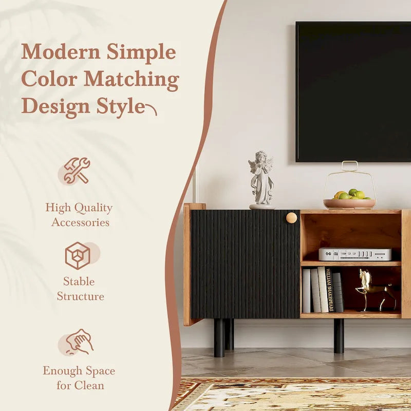 Meuble TV mi-siècle avec 3 rangements pour téléviseurs jusqu'à 70"