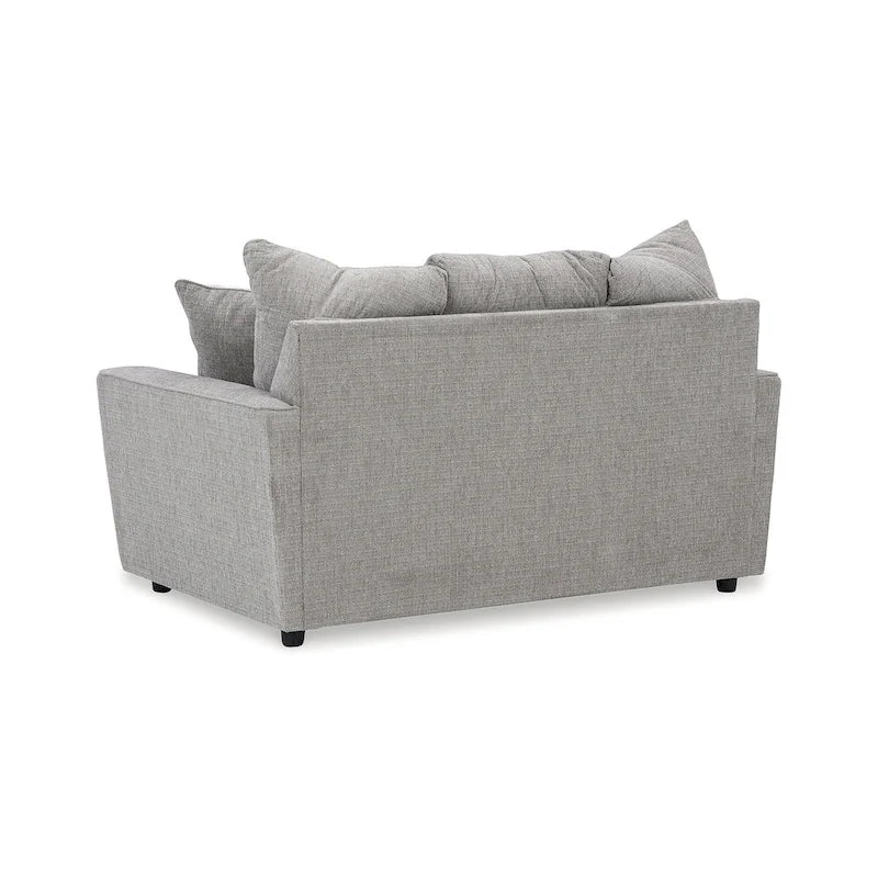 Ensemble de salon 4 pièces en chenille grise - Canapé, causeuse, fauteuil et ottoman