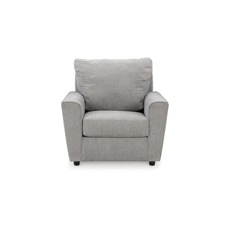 Ensemble de salon 4 pièces en chenille grise - Canapé, causeuse, fauteuil et ottoman