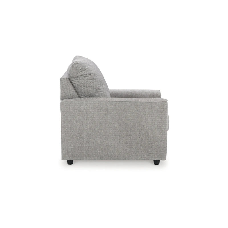 Ensemble de salon 4 pièces en chenille grise - Canapé, causeuse, fauteuil et ottoman
