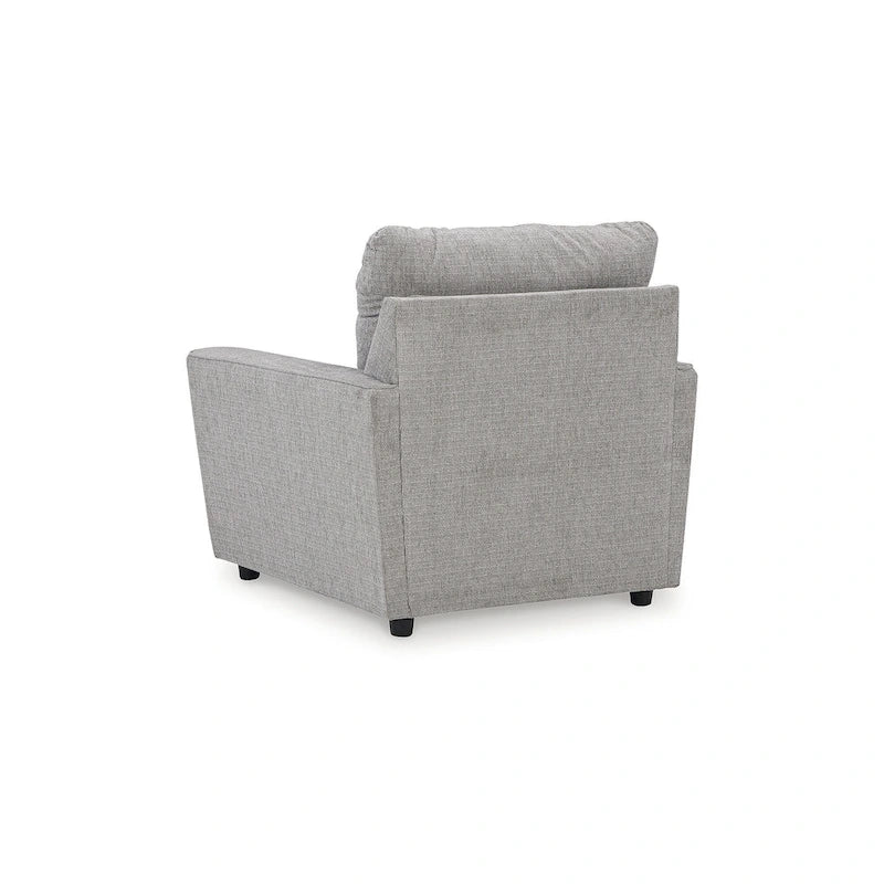 Ensemble de salon 4 pièces en chenille grise - Canapé, causeuse, fauteuil et ottoman