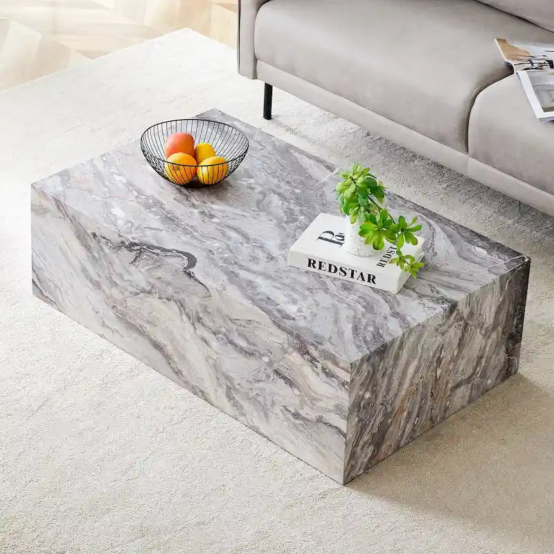 Table basse rectangulaire moderne en MDF avec finition effet marbre
