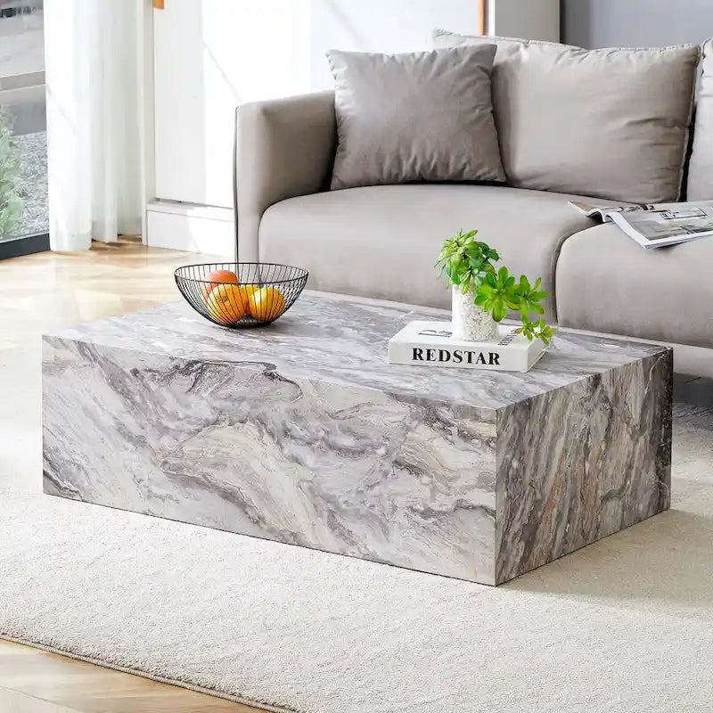 Table basse rectangulaire moderne en MDF avec finition effet marbre