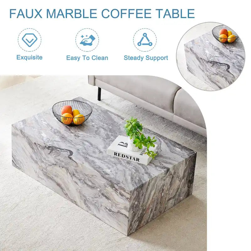 Table basse rectangulaire moderne en MDF avec finition effet marbre