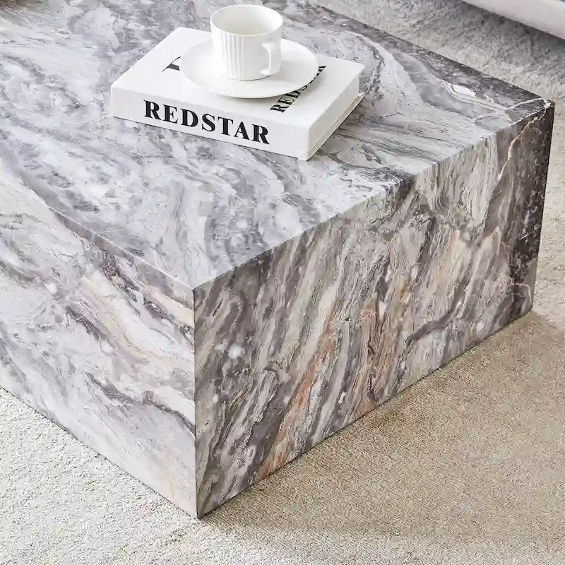 Table basse rectangulaire moderne en MDF avec finition effet marbre