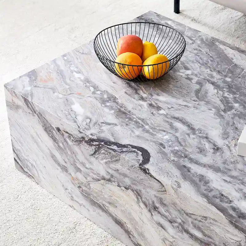 Table basse rectangulaire moderne en MDF avec finition effet marbre